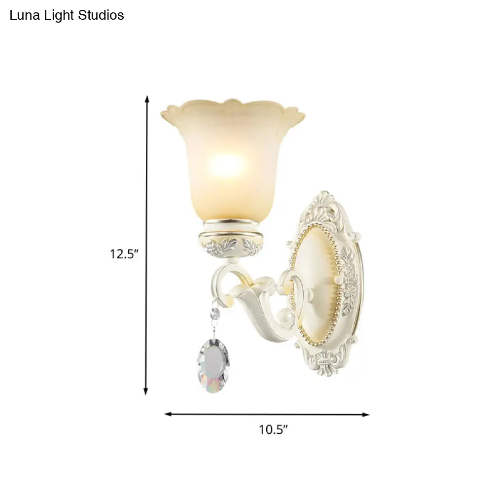 Ivory Flower Wall Sconce Light With White Glass And 1/2 Lights For Traditional Living Rooms