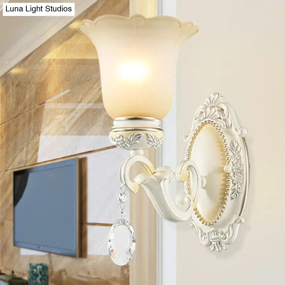 Ivory Flower Wall Sconce Light With White Glass And 1/2 Lights For Traditional Living Rooms
