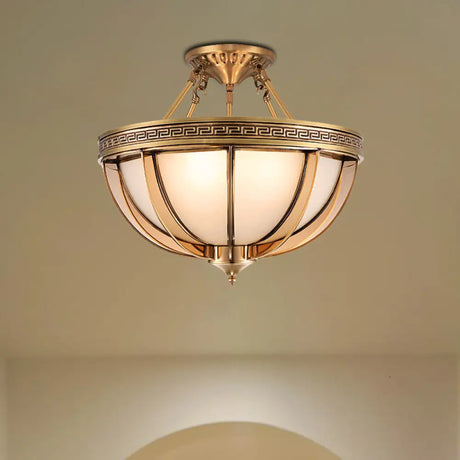 Ivory Glass Bowl Ceiling Lighting Colonial Semi Flush Mount - 16.5’/20.5’ W Brass 3/4 Heads