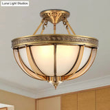 Ivory Glass Bowl Ceiling Lighting Colonial Semi Flush Mount - 16.5’/20.5’ W Brass 3/4 Heads