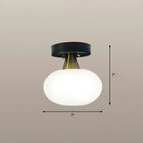 Ivory Glass Ceiling Light Fixture - Oval Simplicity Entryway Flush Mount Lighting Black
