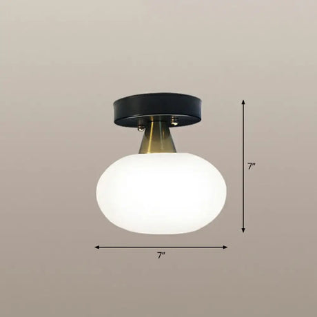 Ivory Glass Ceiling Light Fixture - Oval Simplicity Entryway Flush Mount Lighting Black