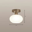 Ivory Glass Ceiling Light Fixture - Oval Simplicity Entryway Flush Mount Lighting Nickel