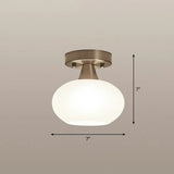 Ivory Glass Ceiling Light Fixture - Oval Simplicity Entryway Flush Mount Lighting Nickel