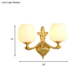 Ivory Glass Conical Wall Mounted Lamp Vintage Bedroom Lighting Fixture With Gold Accents