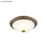 Ivory Glass Flush Mount Ceiling Lamp With Flower Trim In Black/Brass
