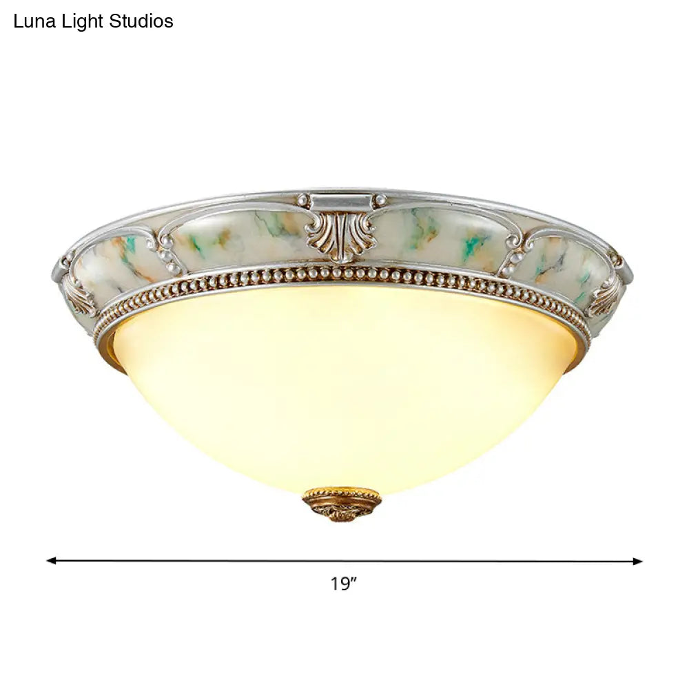 Ivory Glass Flushmount Traditional Corridor Light - 1 Head Silver Dome 11’/15’/19’ Diameter