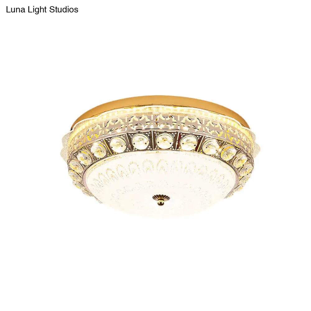 Ivory Glass Gold Ceiling Dome Led Flush Mount With Crystal Accent