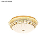 Ivory Glass Gold Ceiling Dome Led Flush Mount With Crystal Accent