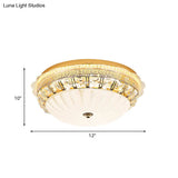 Ivory Glass Gold Ceiling Dome Led Flush Mount With Crystal Accent