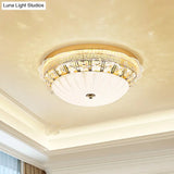 Ivory Glass Gold Ceiling Dome Led Flush Mount With Crystal Accent