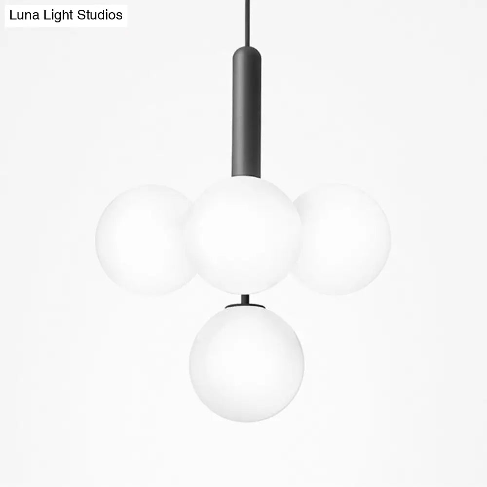 Ivory Glass Orb Bar Pendant Chandelier - 4 Heads Simple Style Black Finish