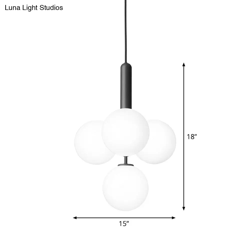 Ivory Glass Orb Bar Pendant Chandelier - 4 Heads Simple Style Black Finish