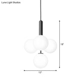 Ivory Glass Orb Bar Pendant Chandelier - 4 Heads Simple Style Black Finish