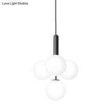 Ivory Glass Orb Bar Pendant Chandelier - 4 Heads Simple Style Black Finish