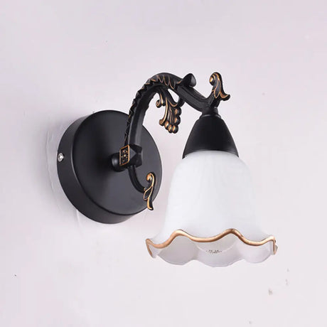 Ivory Glass Wall Mount Vanity Sconce - Classic Flower Design Ideal For Bathrooms 1 / Black