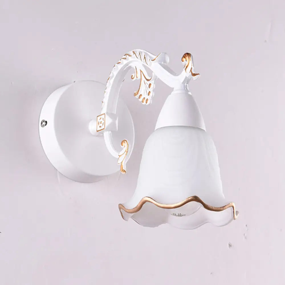 Ivory Glass Wall Mount Vanity Sconce - Classic Flower Design Ideal For Bathrooms 1 / White