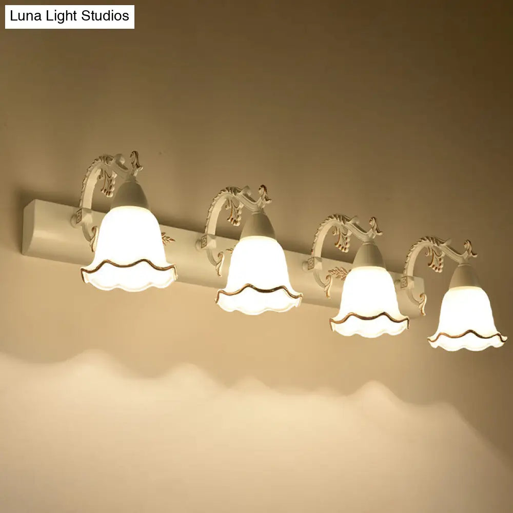 Ivory Glass Wall Mount Vanity Sconce - Classic Flower Design Ideal For Bathrooms