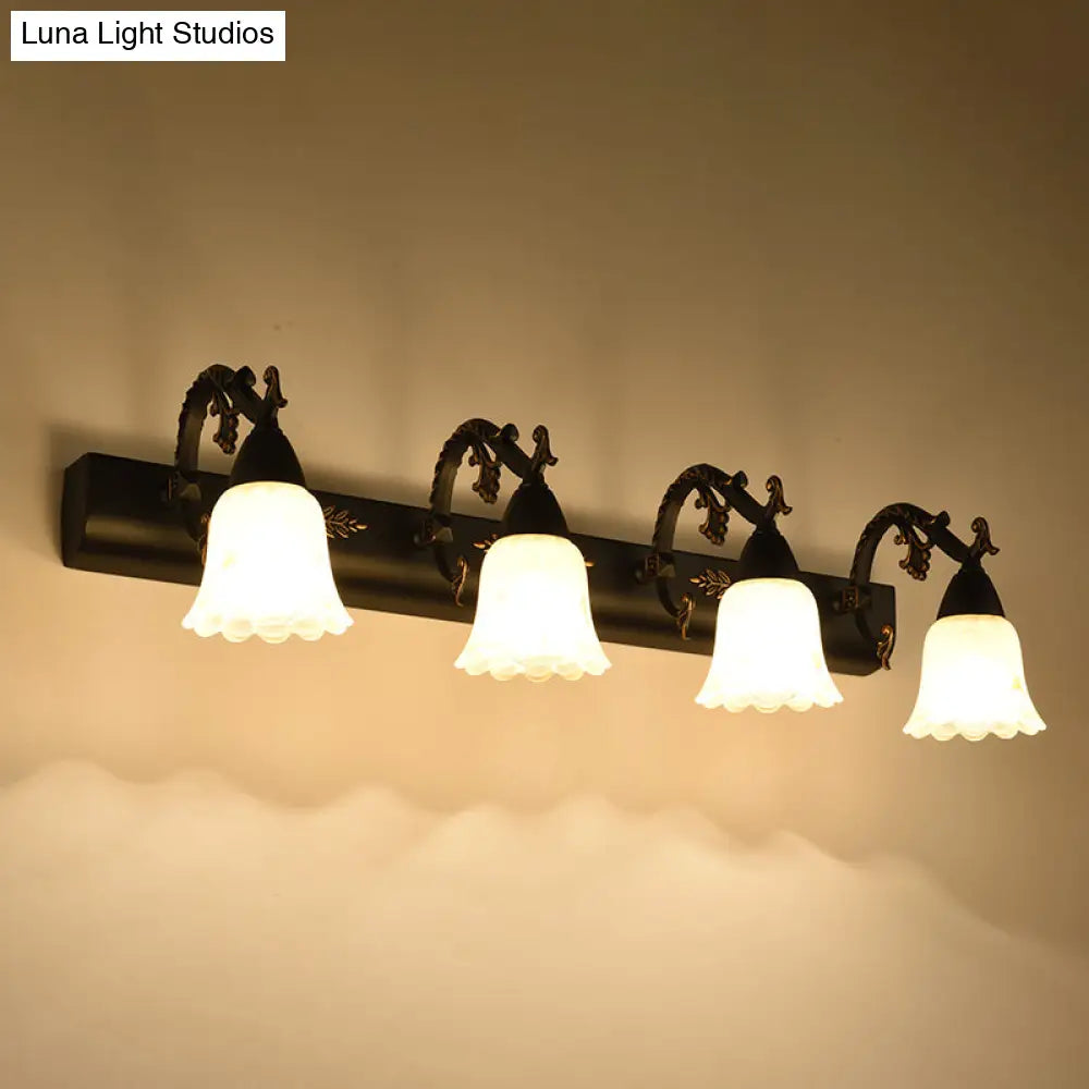 Ivory Glass Wall Mount Vanity Sconce - Classic Flower Design Ideal For Bathrooms