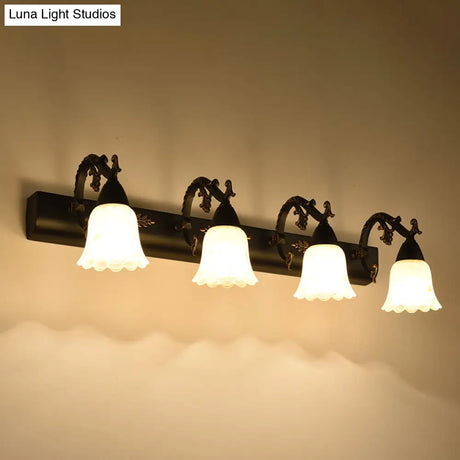 Ivory Glass Wall Mount Vanity Sconce - Classic Flower Design Ideal For Bathrooms