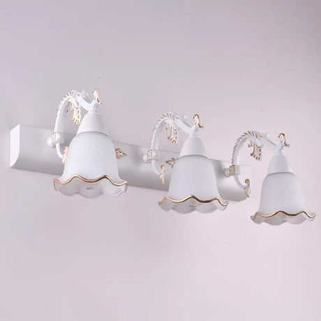 Ivory Glass Wall Mount Vanity Sconce - Classic Flower Design Ideal For Bathrooms 3 / White