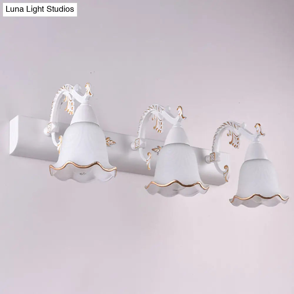 Ivory Glass Wall Mount Vanity Sconce - Classic Flower Design Ideal For Bathrooms