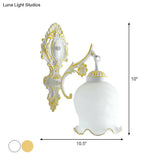 Ivory Glass Wall Mounted Lamp With Ruffled Trim - Rustic 1-Light Sconce For Dining Room In