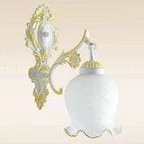 Ivory Glass Wall Mounted Lamp With Ruffled Trim - Rustic 1-Light Sconce For Dining Room In