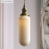 Ivory Ribbed Glass Pendant Lamp - Modern Dining Room Hanging Light