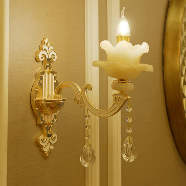 Jade Ruffle Wall Lamp: Retro Style With Crystal Accent Golden Glow 1 / Gold A