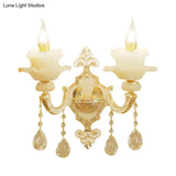 Jade Ruffle Wall Lamp: Retro Style With Crystal Accent Golden Glow