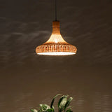 Japanese Bamboo Pendant Light: Handcrafted 1-Bulb Suspended Fixture In Flaxen