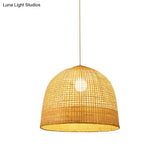 Japanese Beige Domed Pendant Lamp: Bamboo Ceiling Light For Teahouse