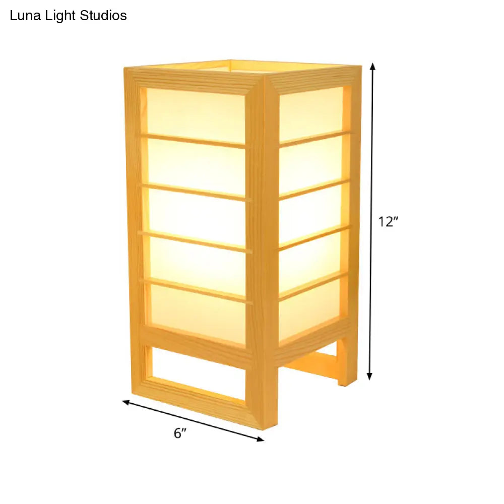 Japanese Beige Reading Lamp With Rectangular Wood Shade - Head Study Task Lighting