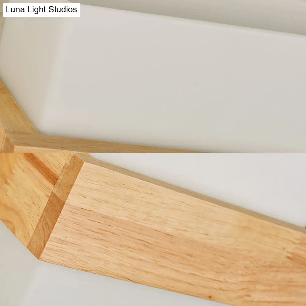 Japanese Cube Shade Sconce Lamp With Wood Deco Milk Glass - Modern Wall Lighting For Study Room