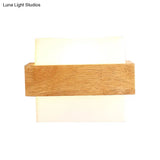 Japanese Cube Shade Sconce Lamp With Wood Deco Milk Glass - Modern Wall Lighting For Study Room