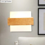 Japanese Cube Shade Sconce Lamp With Wood Deco Milk Glass - Modern Wall Lighting For Study Room