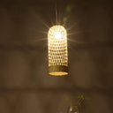 Japanese Hand Twisted Hanging Light Bamboo Pendant - 1 Head Suspended Fixture In Beige