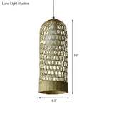 Japanese Hand Twisted Hanging Light Bamboo Pendant - 1 Head Suspended Fixture In Beige