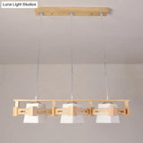 Japanese Hanging Light: Trapezoid Cream Glass 3-Bulb Pendant For Dining Room Or Kitchen Island Wood