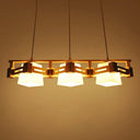 Japanese Hanging Light: Trapezoid Cream Glass 3-Bulb Pendant For Dining Room Or Kitchen Island Wood