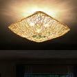 Japanese Rattan Square Flush Ceiling Light With 3 Heads – Wood Bedroom Mount Lighting / 16’