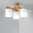 Japanese Semi Flush Mount Chandelier With White Glass Shade And Wooden Canopy 3 /