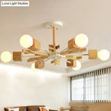 Japanese Style Beige Wood Chandelier - Snowflake Pendant Light For Bedroom