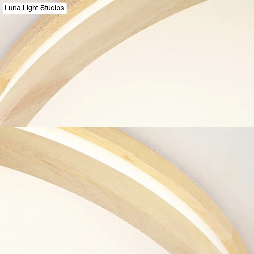 Japanese Style Flush Ceiling Light - Acrylic And Wood Led Lamp In Beige For Porch