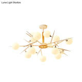 Japanese Style Multi-Head Glass Chandelier For Tea Station With White Spherical Shades
