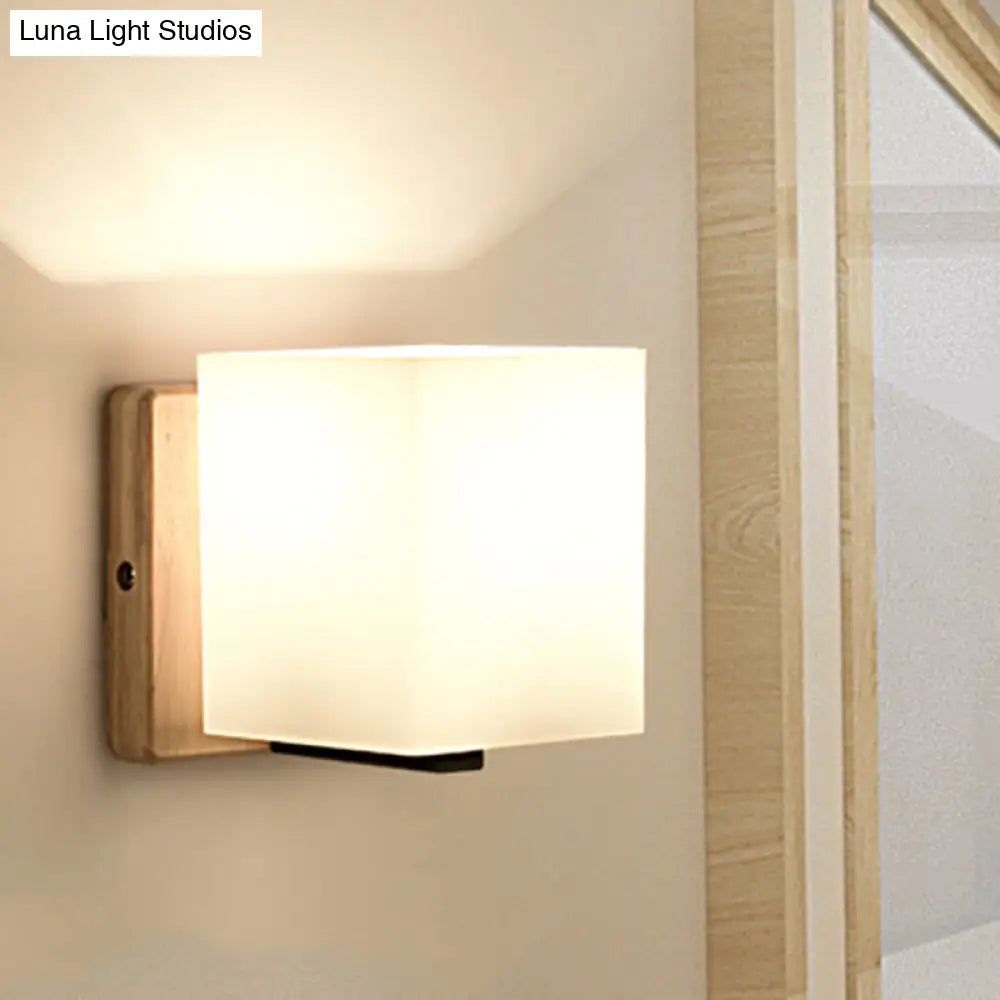 Japanese Style Opal Glass Wall Lamp In White Small Light For Hallway Or Stairway