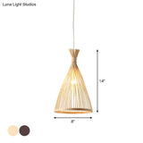 Japanese Style Wood Funnel Pendant Light - 1 Head 8’/10’/12’ Wide Ceiling Hang Lamp In Beige/Coffee