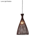 Japanese Style Wood Funnel Pendant Light - 1 Head 8’/10’/12’ Wide Ceiling Hang Lamp In Beige/Coffee