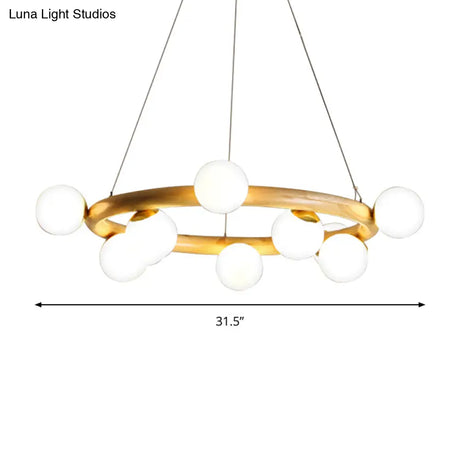 Japanese Style Wood Ring Pendant Light With Bubble Shade In Beige - Perfect For Study Room